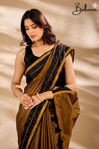 Megha | Golden Black Tissue Saree