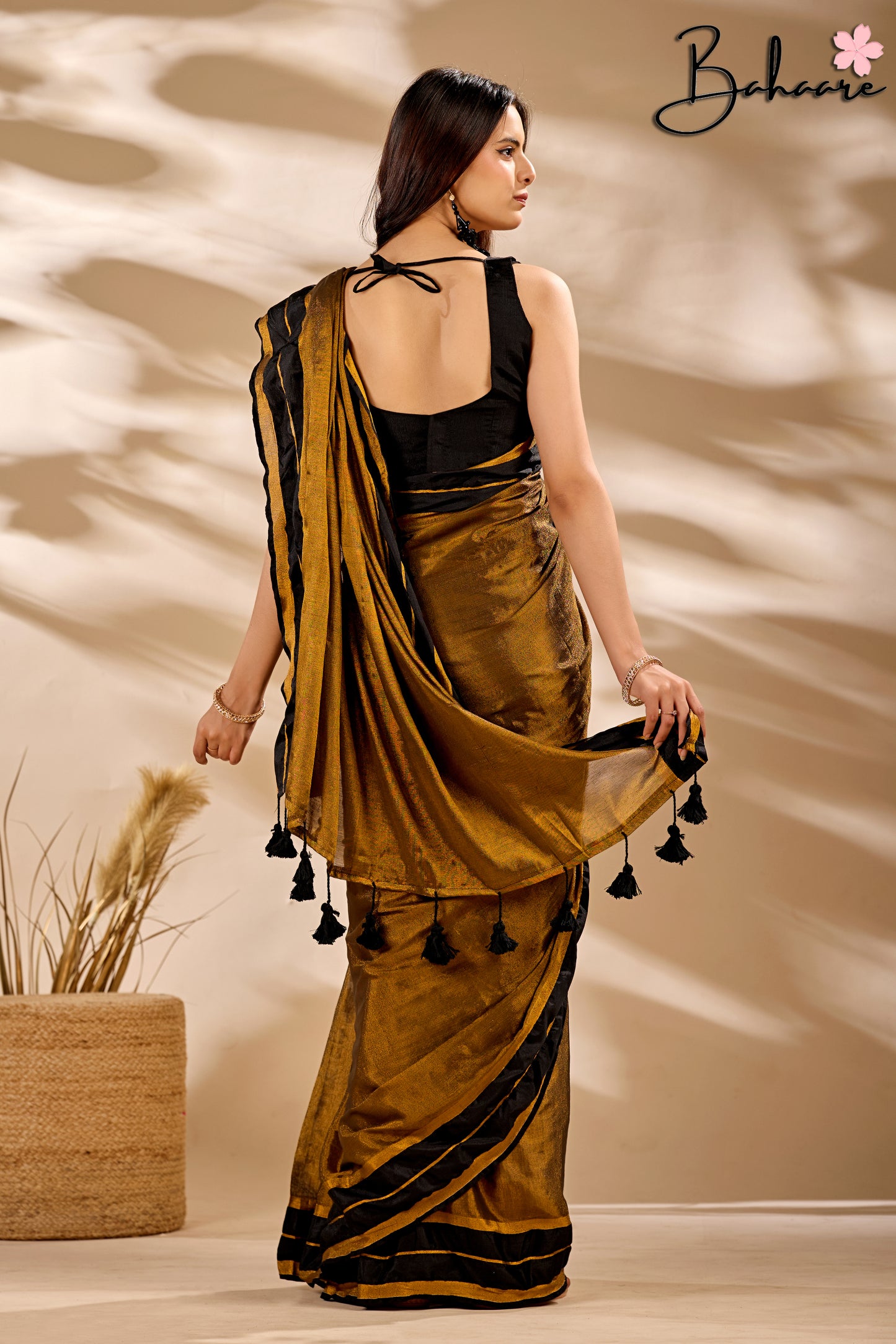 Megha | Golden Black Tissue Saree