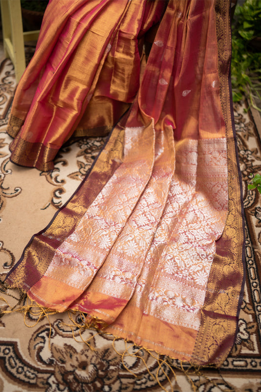 Afreen | Rose Gold Kanjivaram Tissue Silk Saree