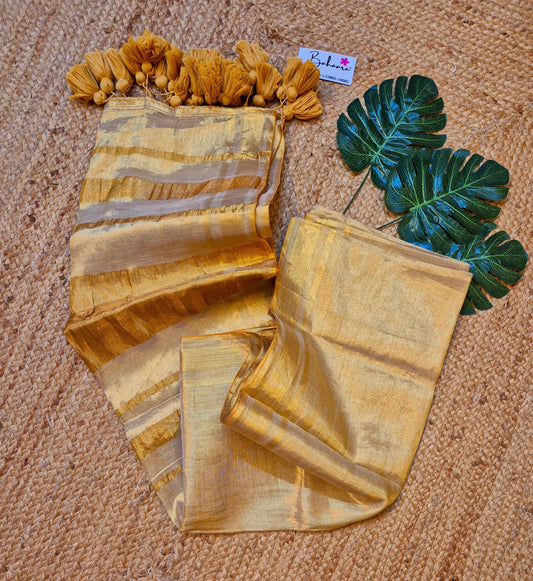 Megha | Golden Beige Grace Tissue Saree
