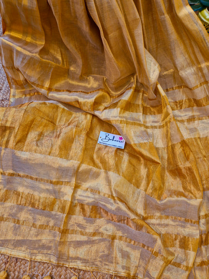 Megha | Golden Beige Grace Tissue Saree