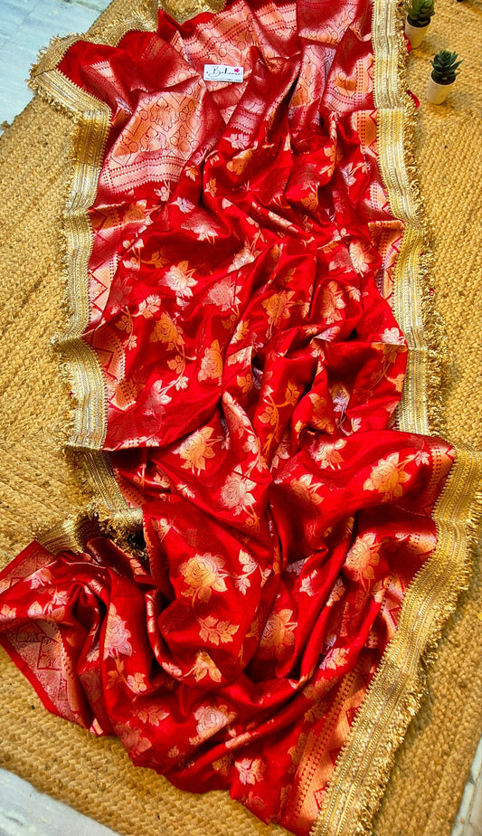 Utsav | Ruby Red Benarasi Tissue Silk Saree