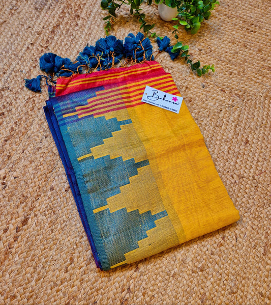 Suhani | Yellow Temple Border Handloom Tissue Saree