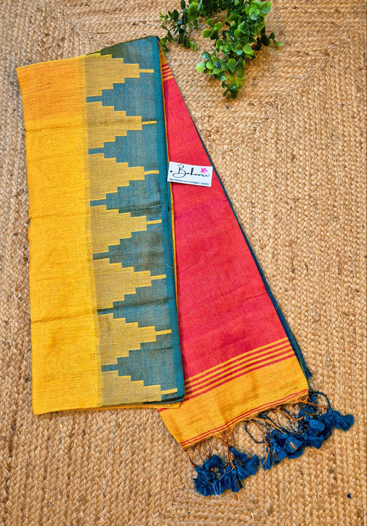 Suhani | Yellow Temple Border Handloom Tissue Saree