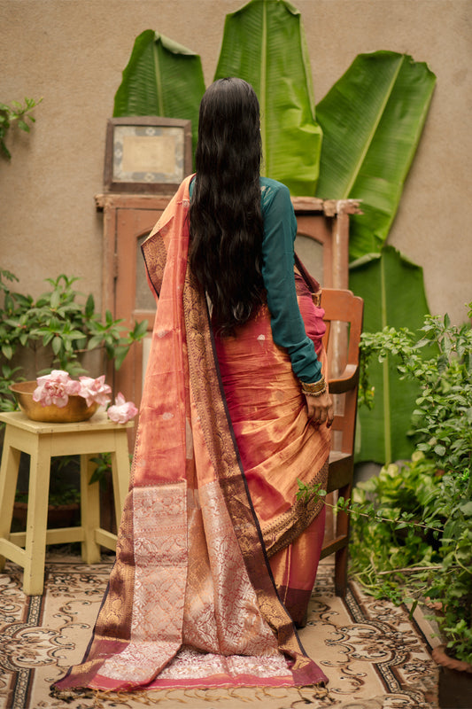 Afreen | Rose Gold Kanjivaram Tissue Silk Saree