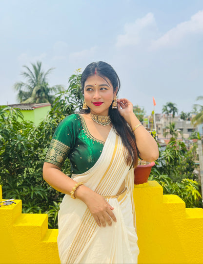 Noor | Off White Mul Mul Cotton Saree with Golden Zari Lines