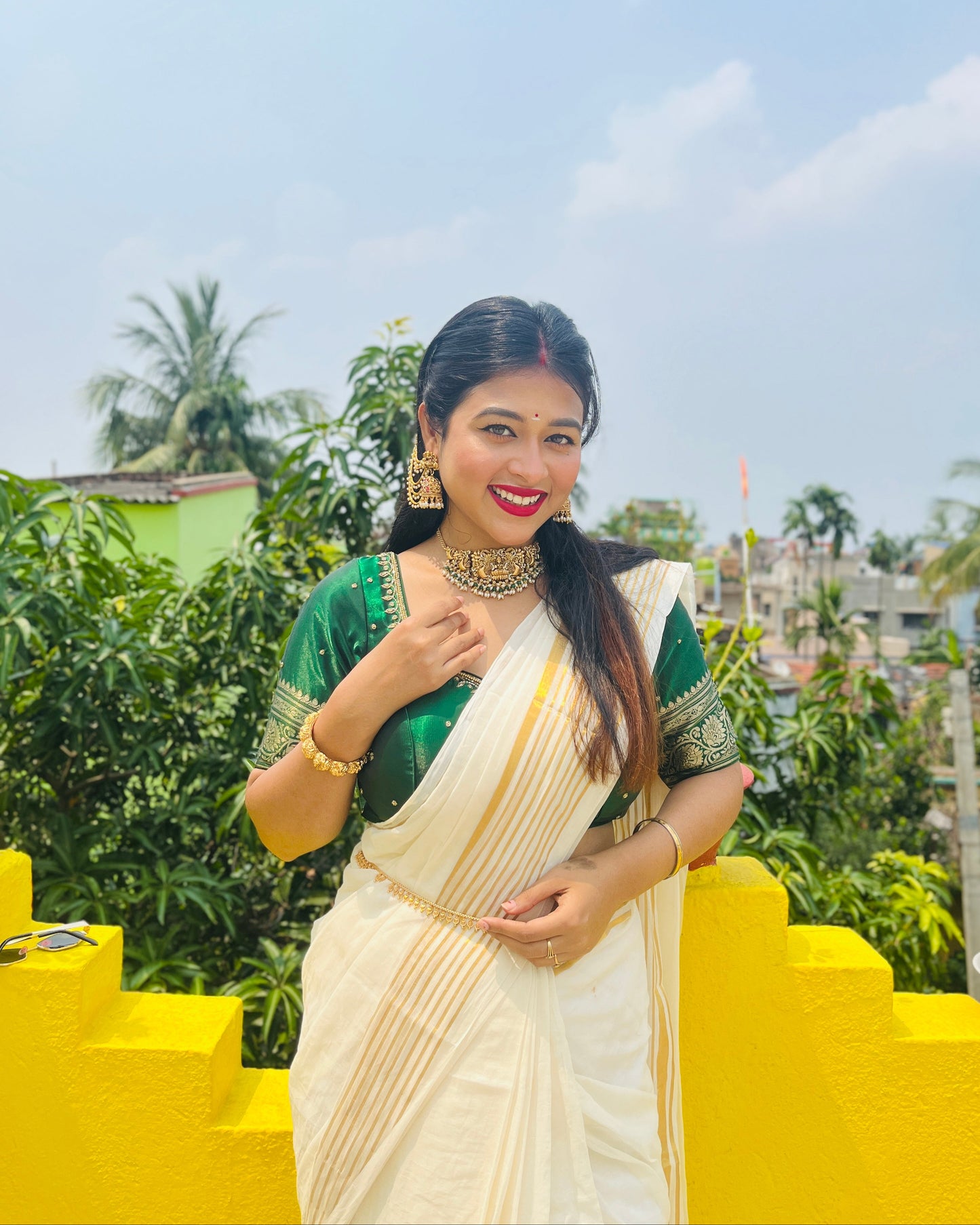Noor | Off White Mul Mul Cotton Saree with Golden Zari Lines