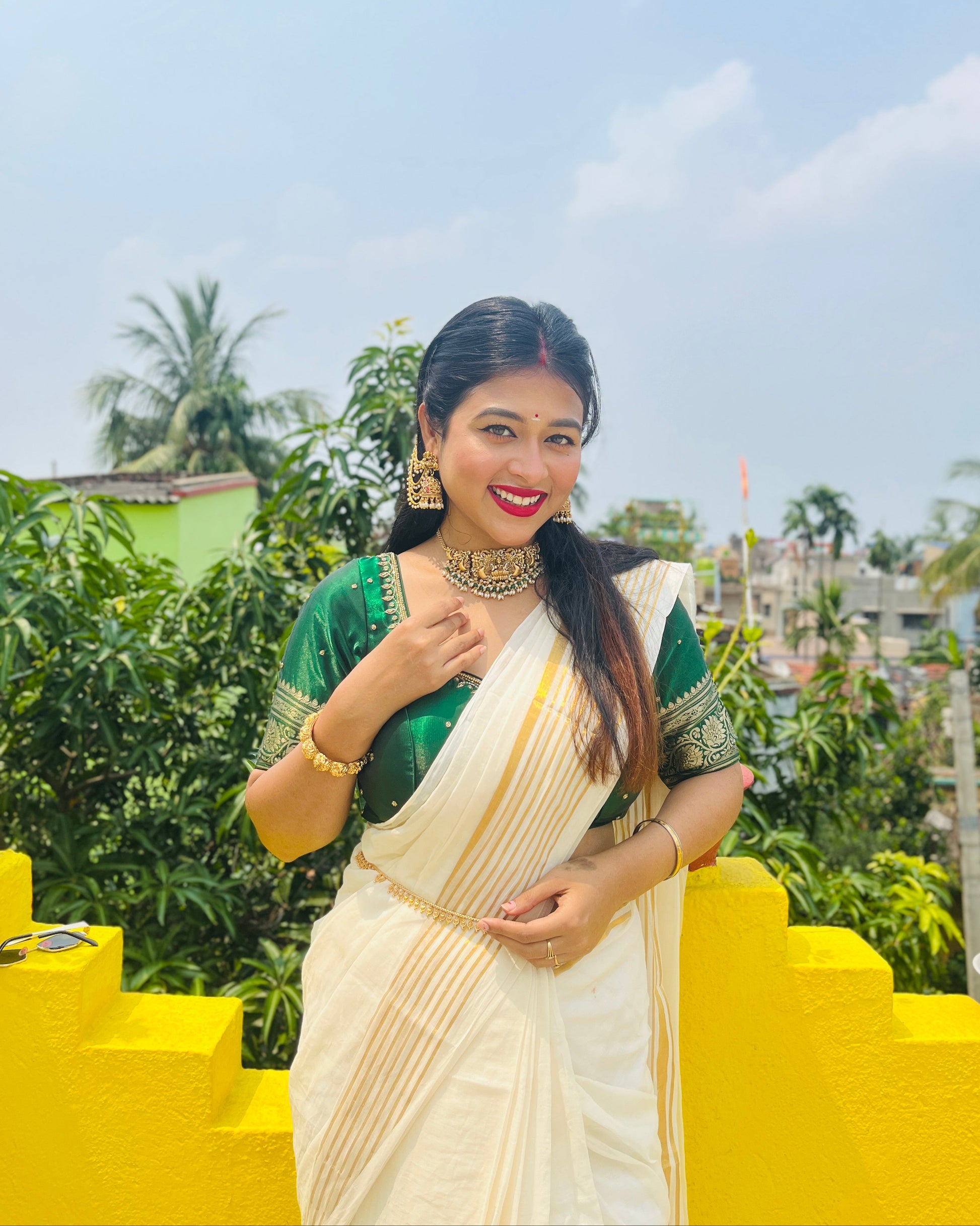 Noor | Off White Mul Mul Cotton Saree with Golden Zari Lines