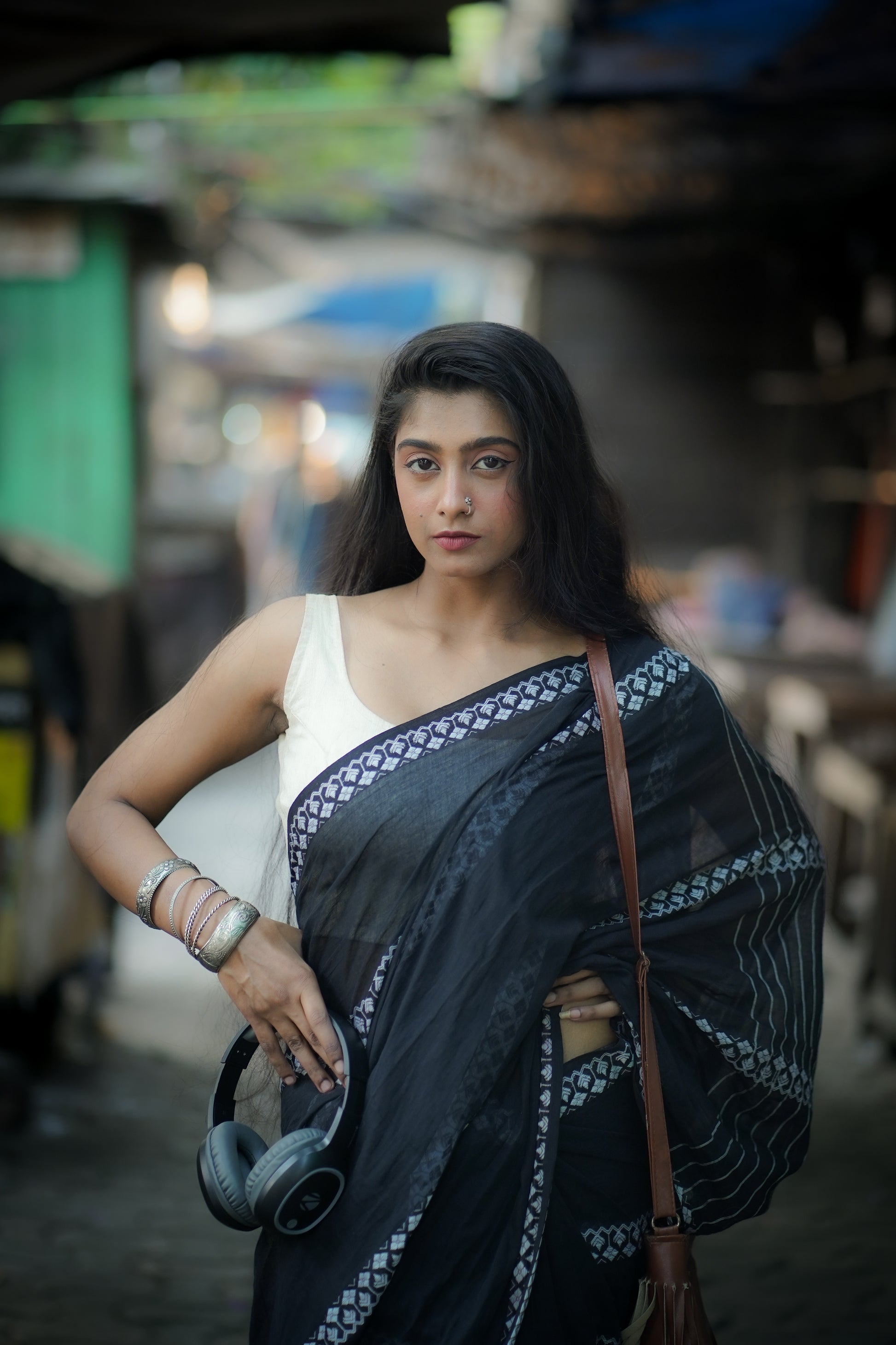 Cotton Galleria | Dark Black Handwoven Premium Cotton Saree