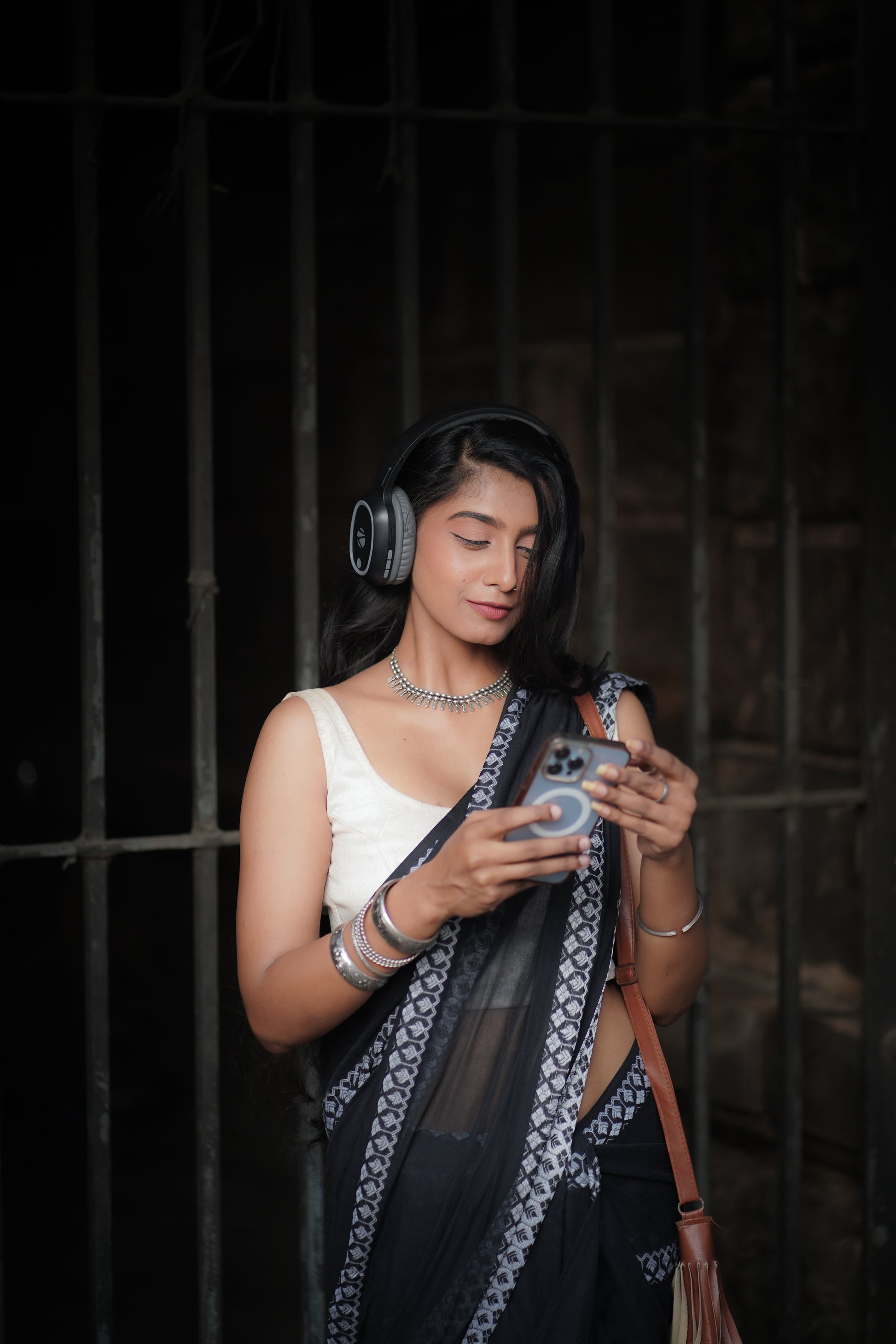 Cotton Galleria | Dark Black Handwoven Premium Cotton Saree