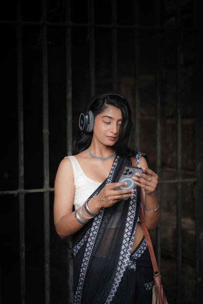 Cotton Galleria | Dark Black Handwoven Premium Cotton Saree