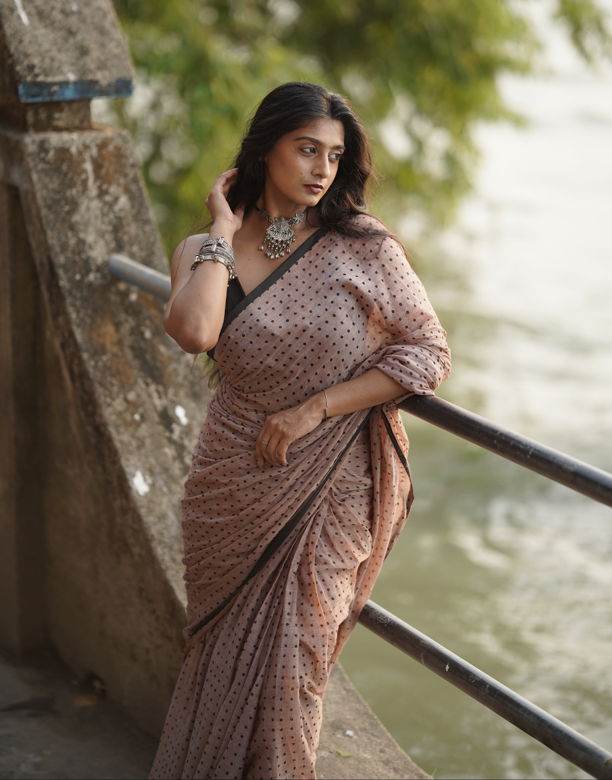 Polka Passion | Brown and Black Mul Mul Cotton Saree