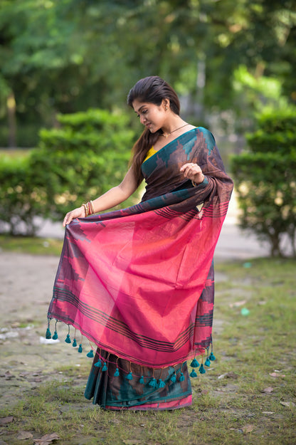 Suhani | Dark Bronze Handloom Tissue Saree