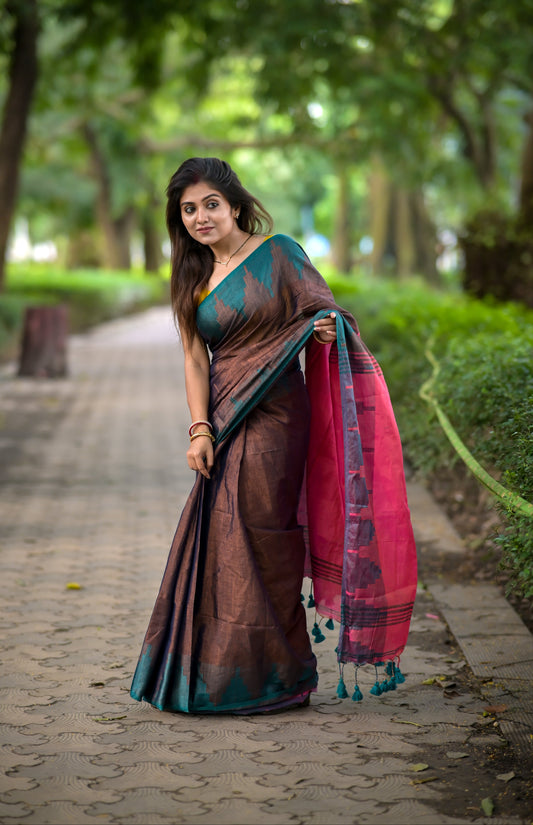 Suhani | Dark Bronze Handloom Tissue Saree