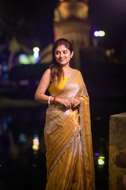 Megha | Honey Beige with Gold Tissue Saree
