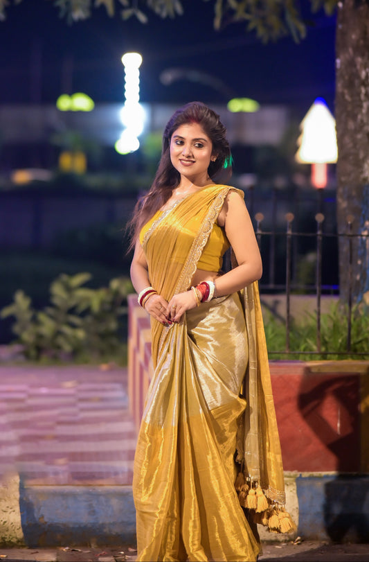 Megha | Honey Beige with Gold Tissue Saree