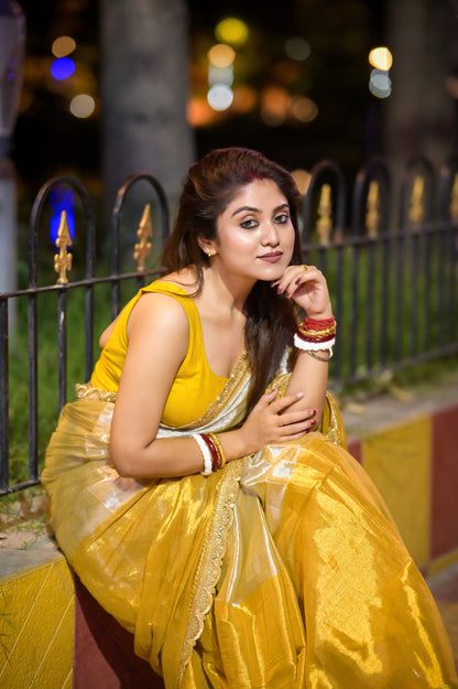 Megha | Honey Beige with Gold Tissue Saree