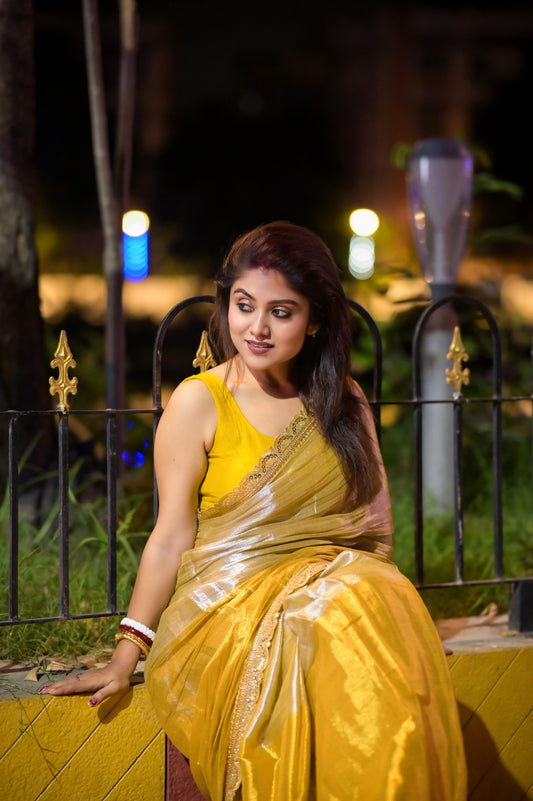 Megha | Honey Beige with Gold Tissue Saree