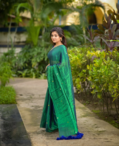 Megha | Peacock Blue Sequins Tissue Saree