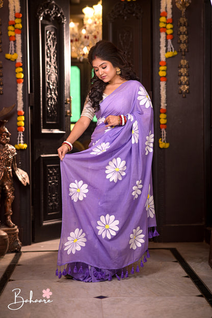 Daisy Dreams | Lavender Mul Mul Cotton Saree