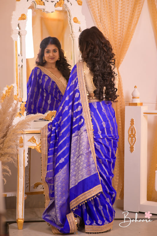 Utsav | Cobalt Blue Benarasi Tissue Silk Saree with Metallic Coin Gota Patti Lace