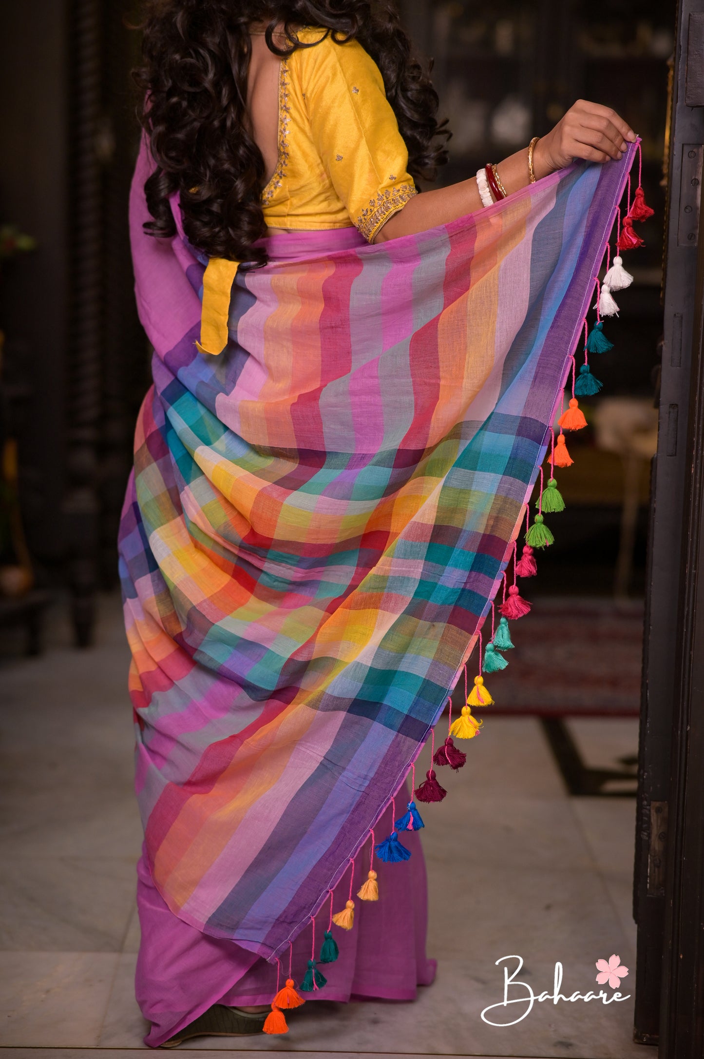 Noor | Lavender Check Mul Mul Cotton Saree