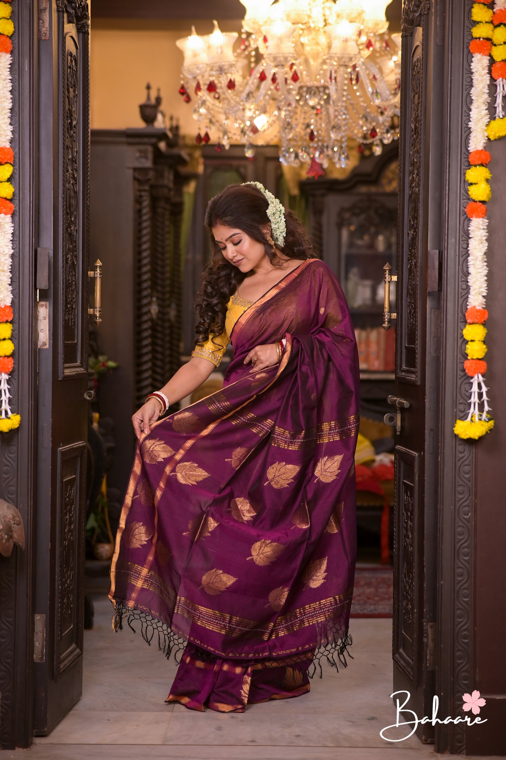 Cotton Galleria | Magenta Premium Jamdani Weave Handwoven Pure Silk by Pure Cotton Saree