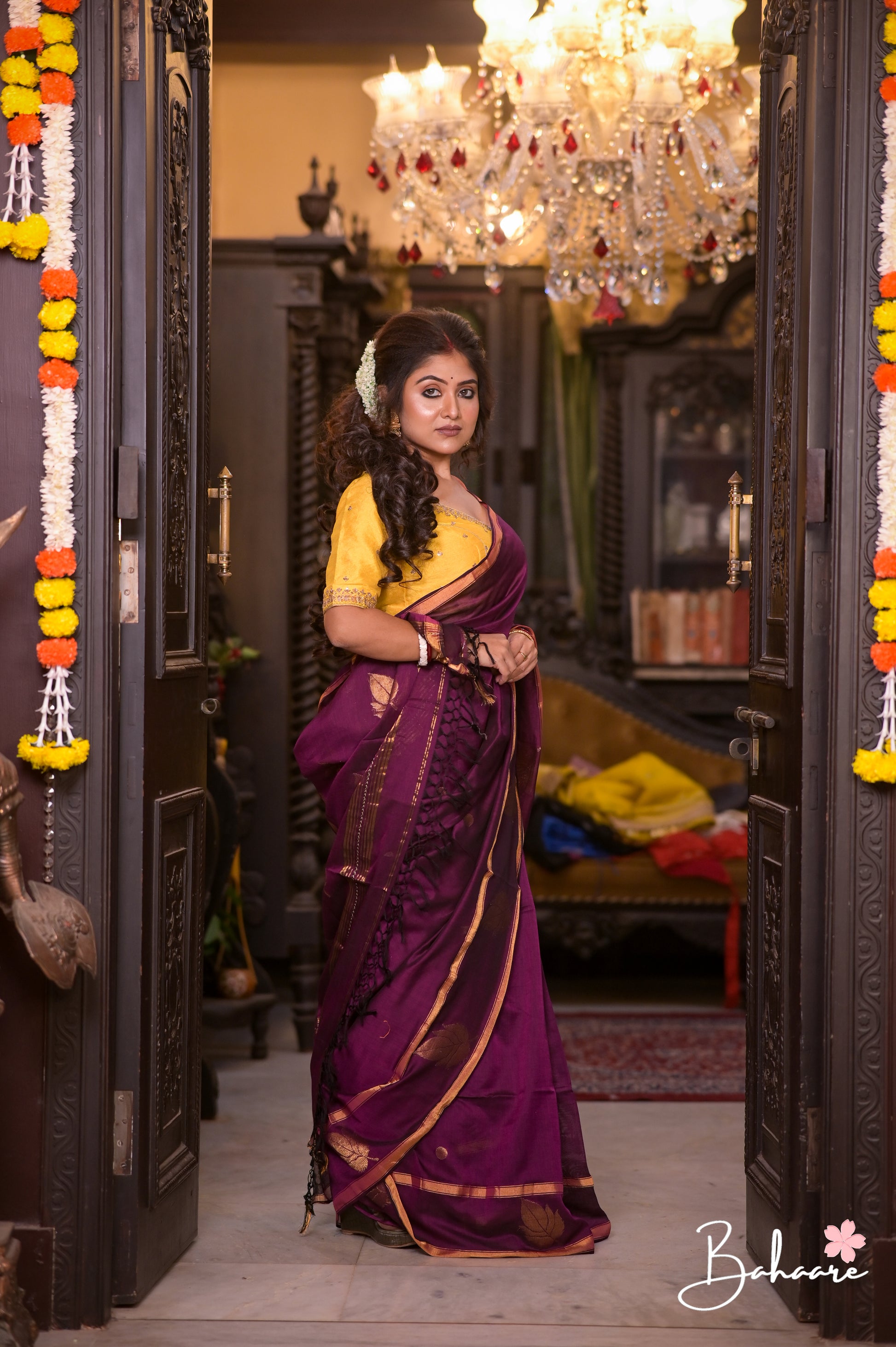 Cotton Galleria | Magenta Premium Jamdani Weave Handwoven Pure Silk by Pure Cotton Saree