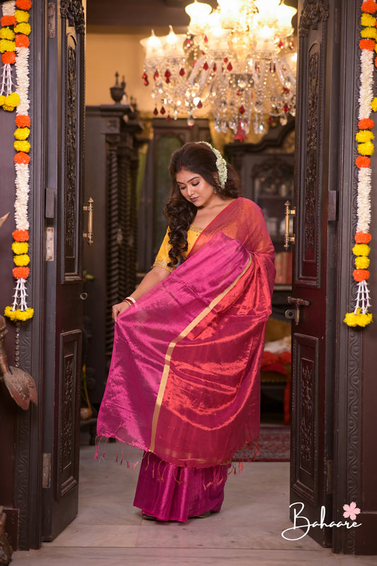 Megha | Maroon with Magenta Tissue Saree