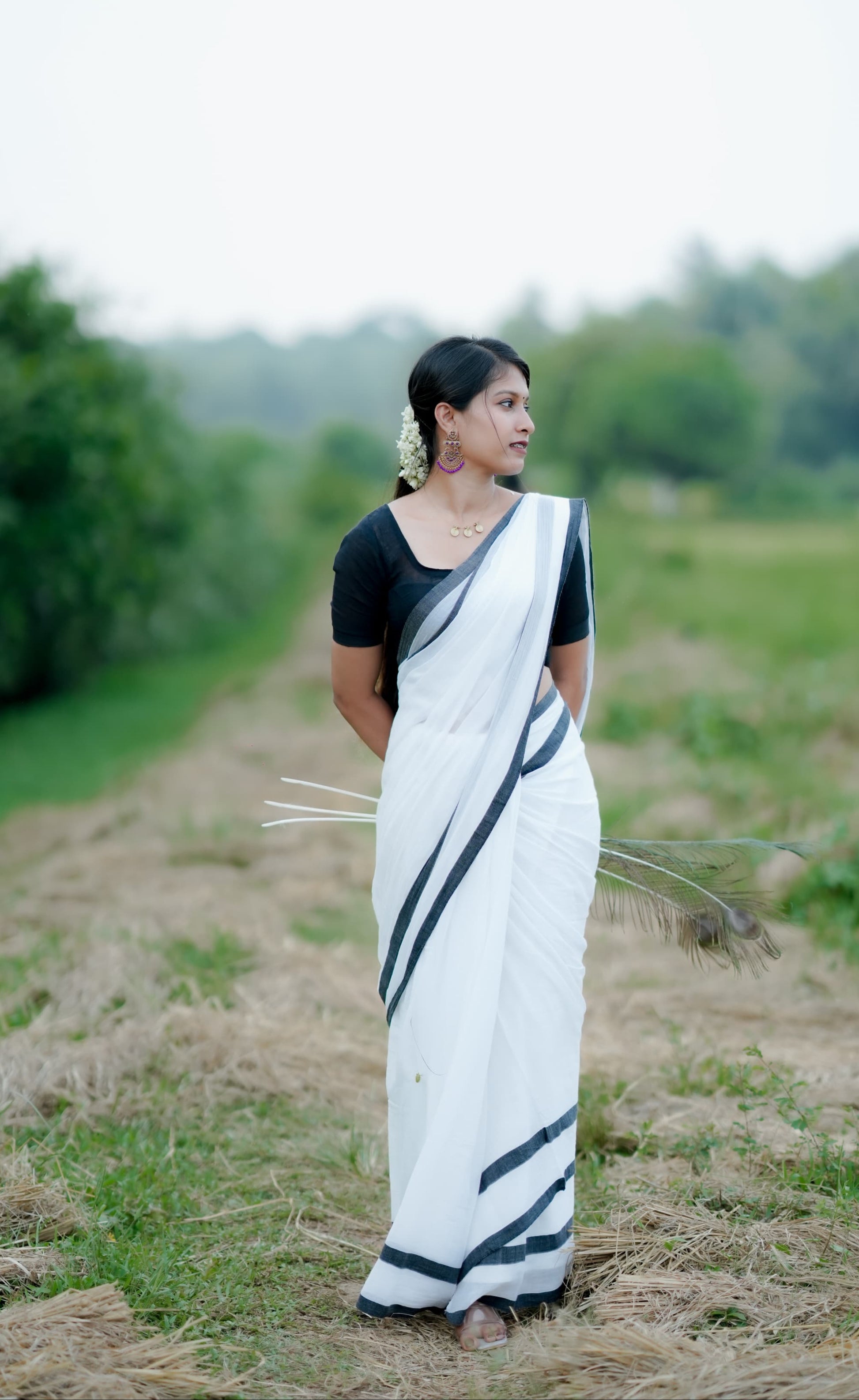 Mohini | Pearl White Fantasy Mul Mul Cotton Saree with Black Border