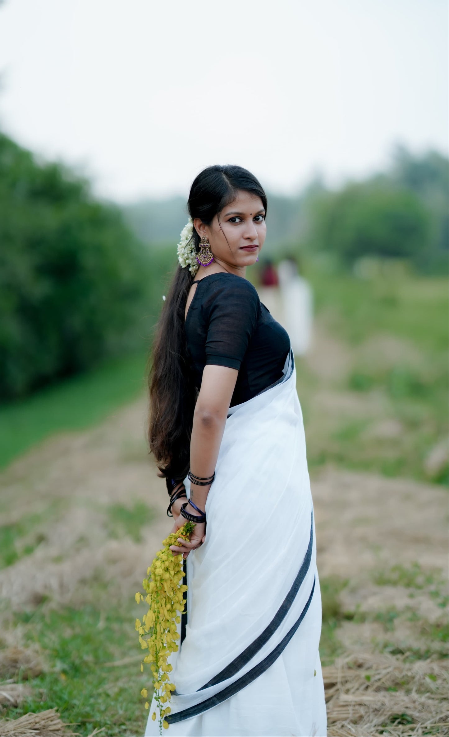 Mohini | Pearl White Fantasy Mul Mul Cotton Saree with Black Border