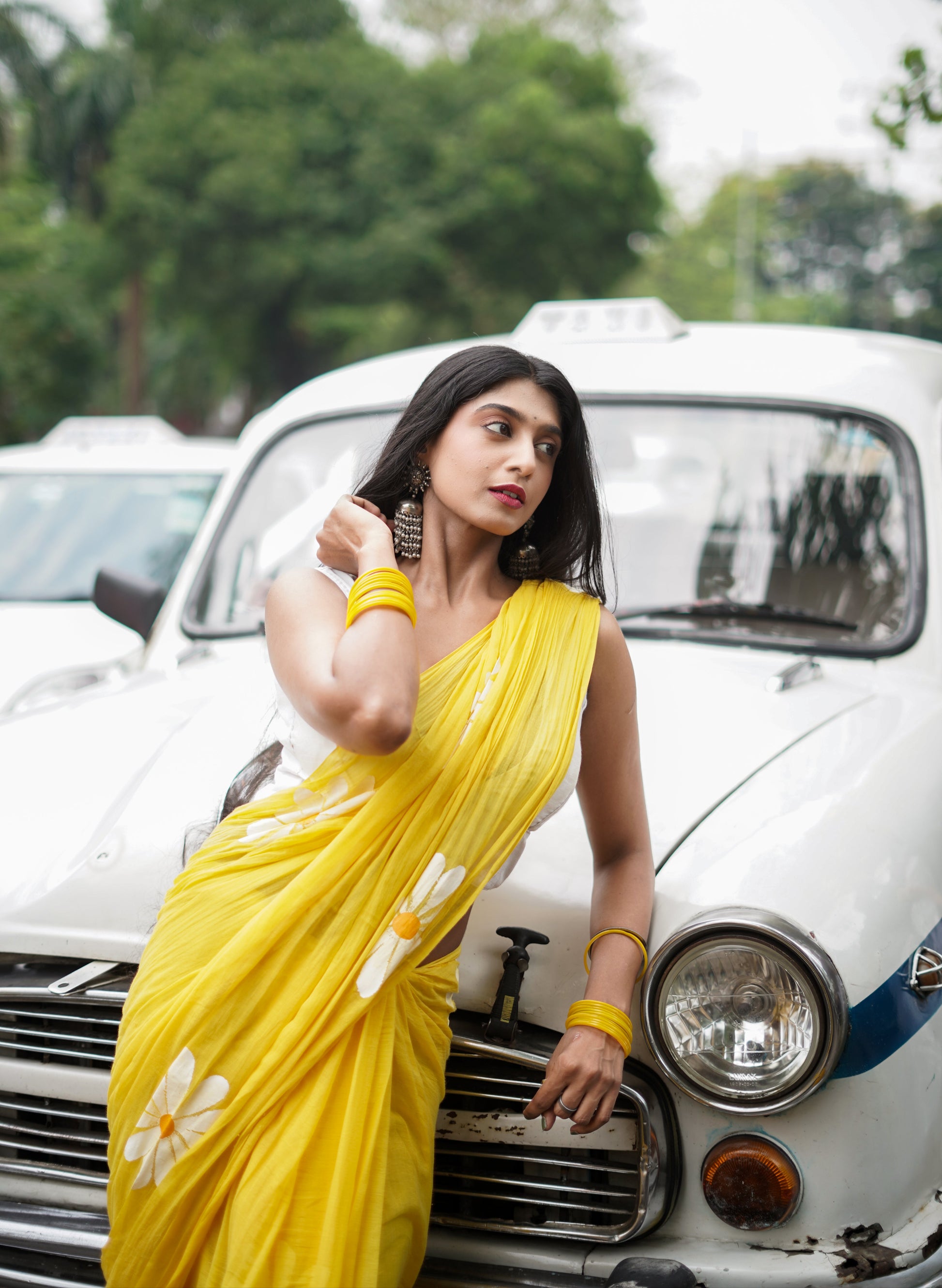 Daisy Dreams | Yellow Mul Mul Cotton Saree