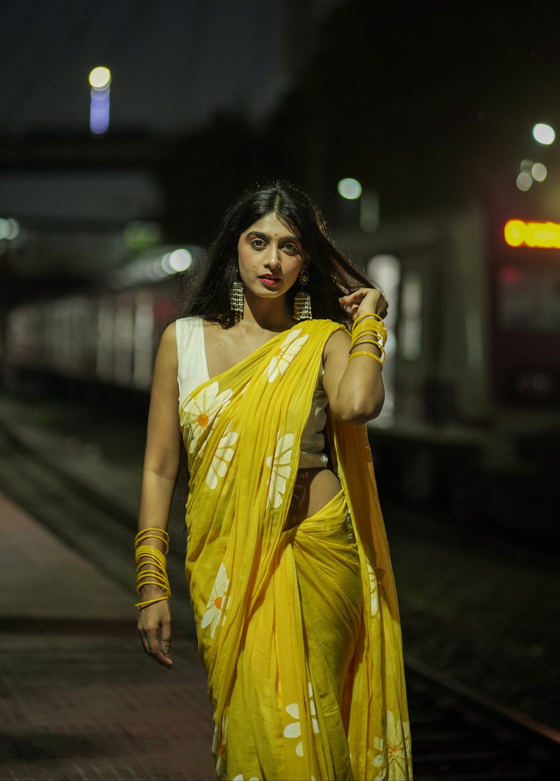 Daisy Dreams | Yellow Mul Mul Cotton Saree