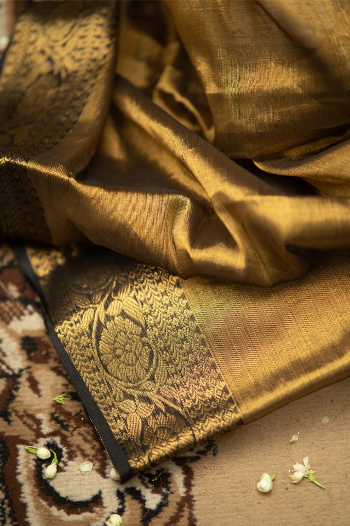 Afreen | Metallic Gold Kanjivaram Tissue Silk Saree