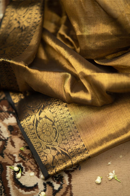 Afreen | Metallic Gold Kanjivaram Tissue Silk Saree