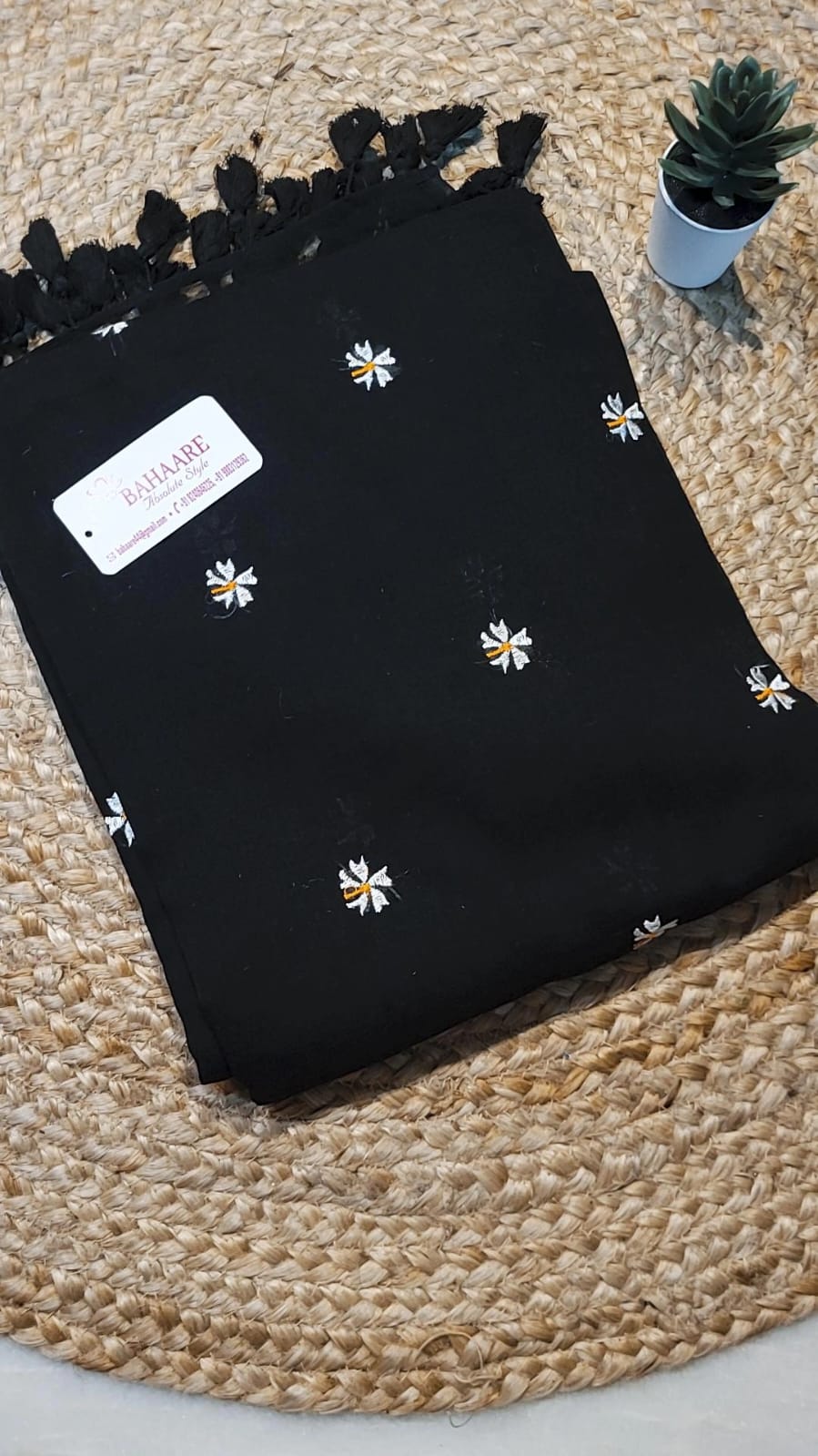 Parijat | Black Mul Mul Cotton Saree