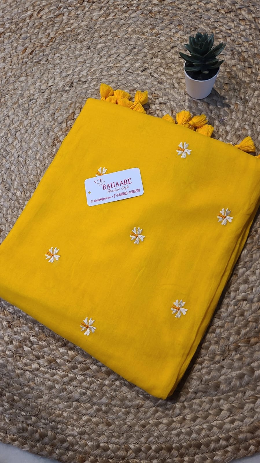 Parijat | Yellow Mul Mul Cotton Saree