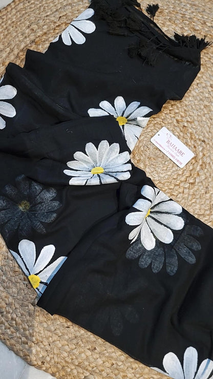 Daisy Dreams | Black Mul Mul Cotton Saree