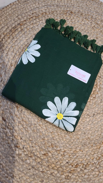 Daisy Dreams | Forest Green Mul Mul Cotton Saree