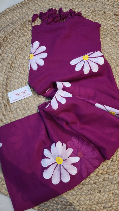 Daisy Dreams | Mauve Mul Mul Cotton Saree