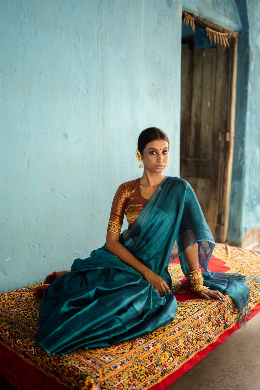 Galaxy | Peacock Blue Tissue Saree