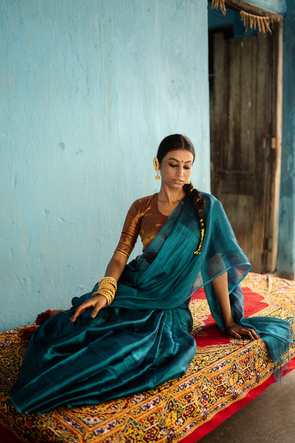 Galaxy | Peacock Blue Tissue Saree