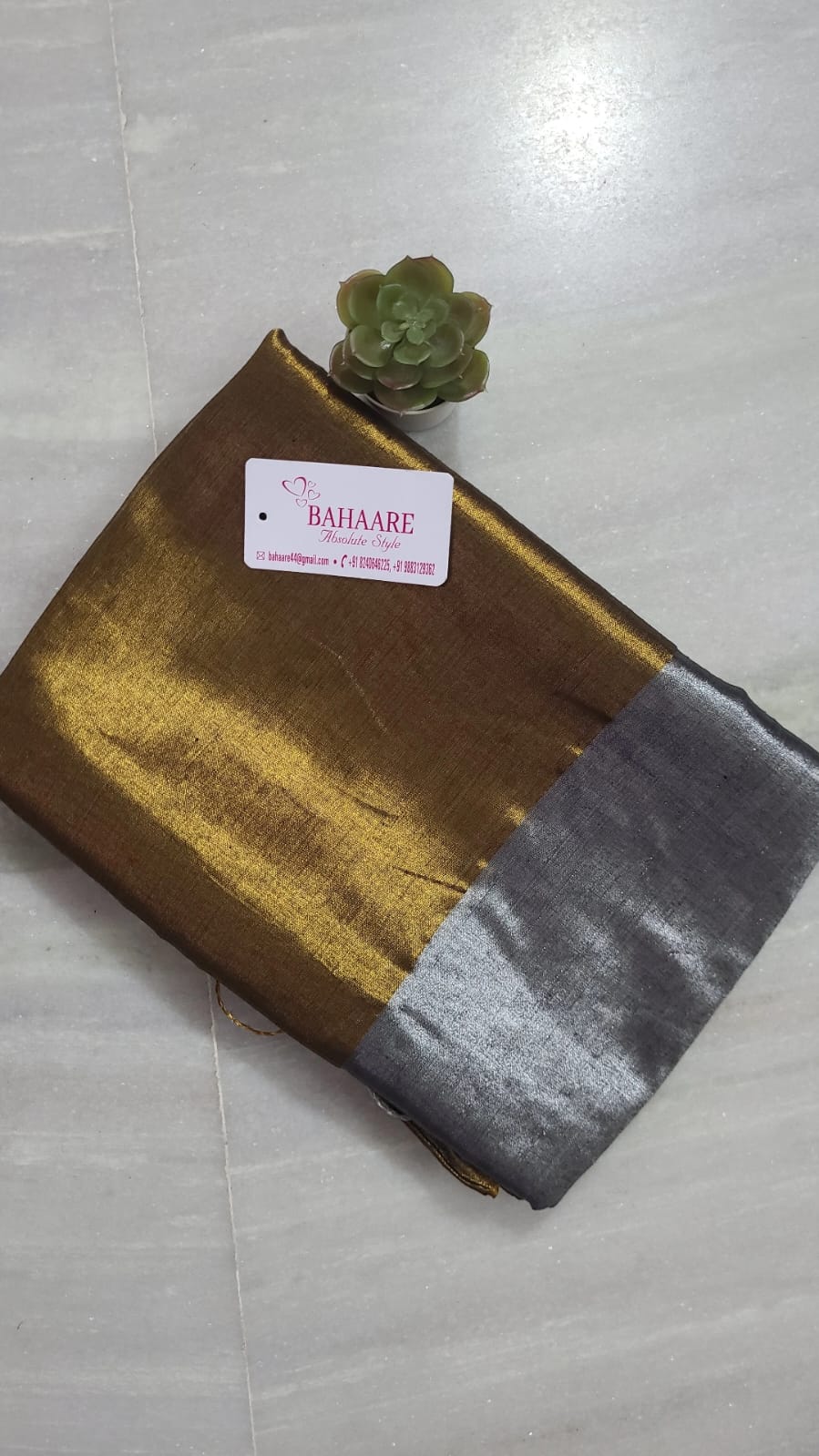 Jashn | Dark Gold and Silver Tissue Saree