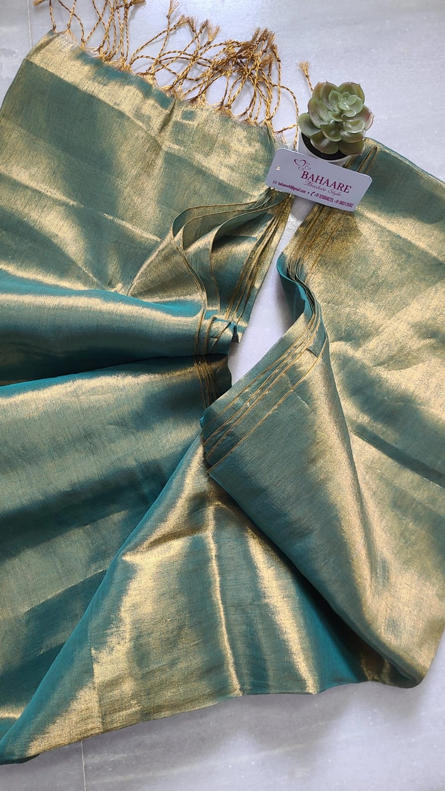 Galaxy | Metallic Green Tissue Saree