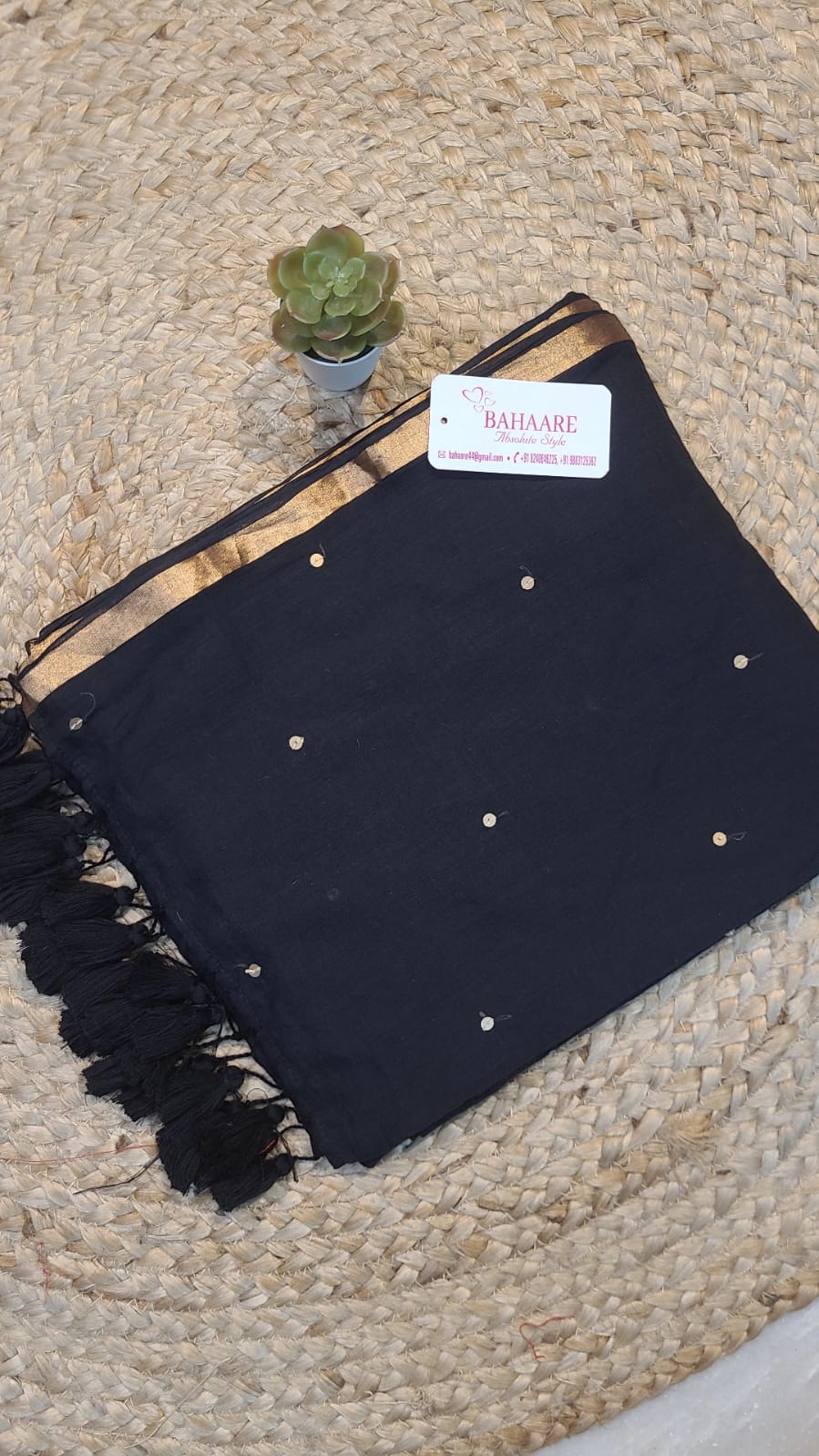 Shimmering Starlight | Midnight Black Mul Mul Cotton Saree