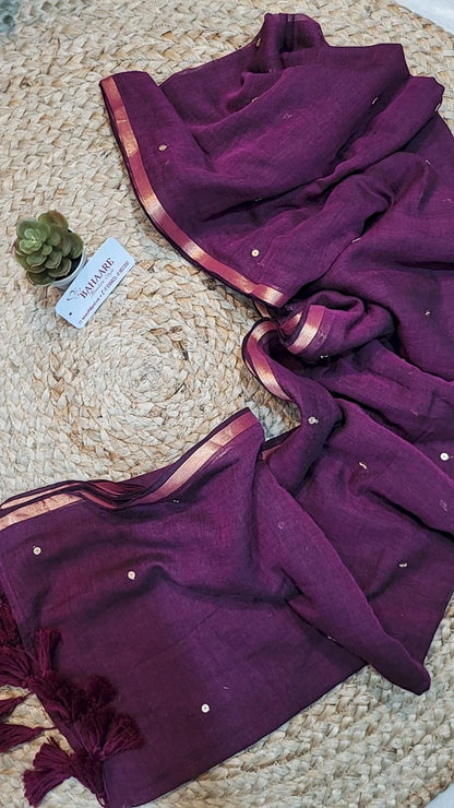 Shimmering Starlight | Amethyst Purple Mul Mul Cotton Saree