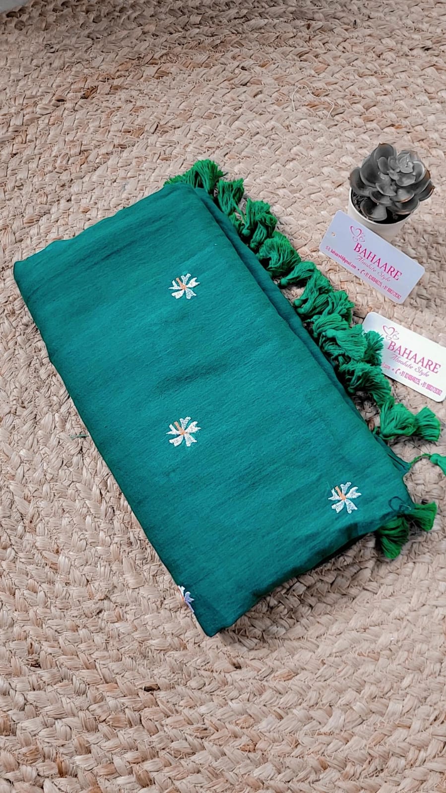 Parijat | Teal Green Mul Mul Cotton Saree