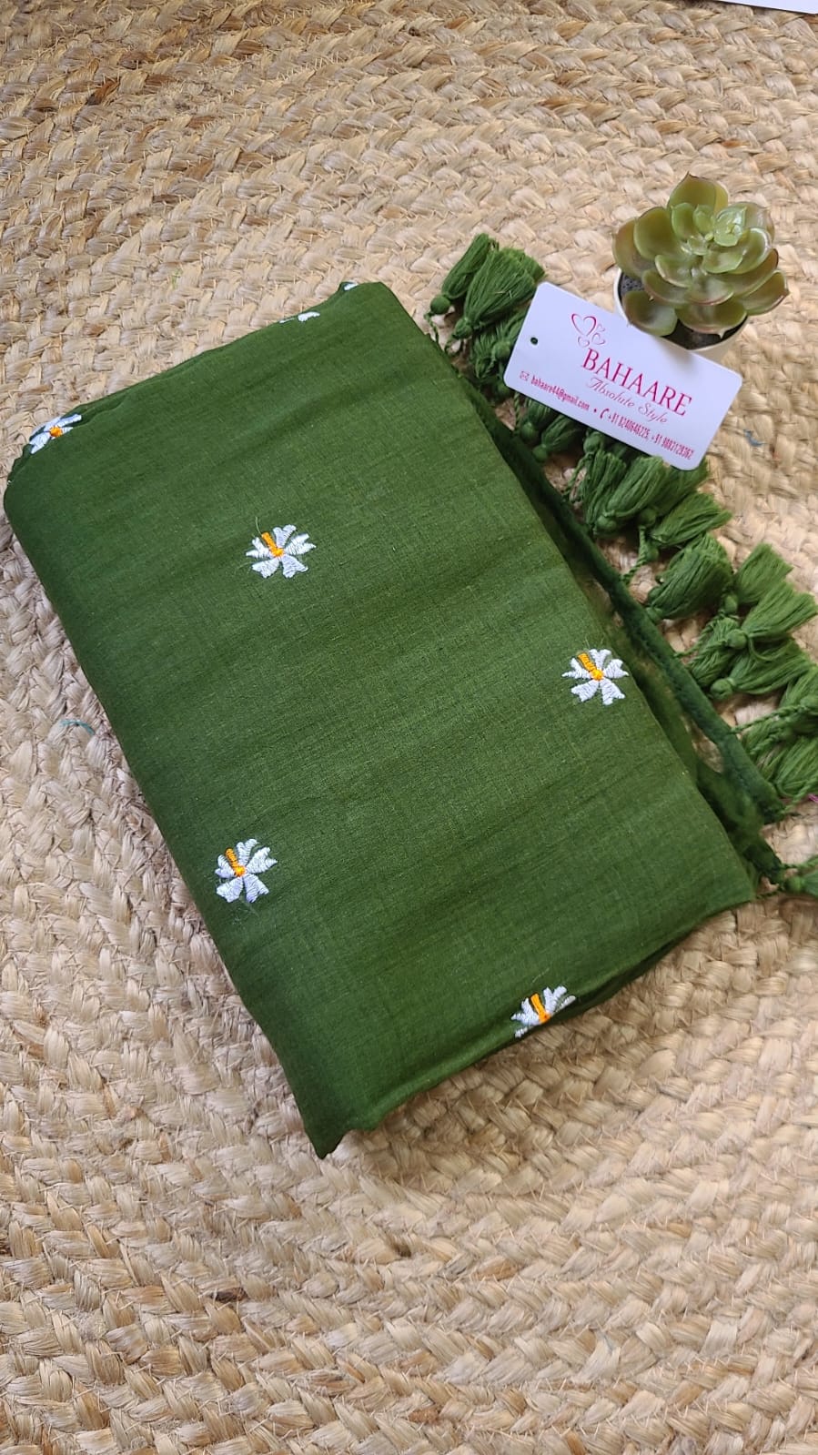 Parijat | Olive Mul Mul Cotton Saree