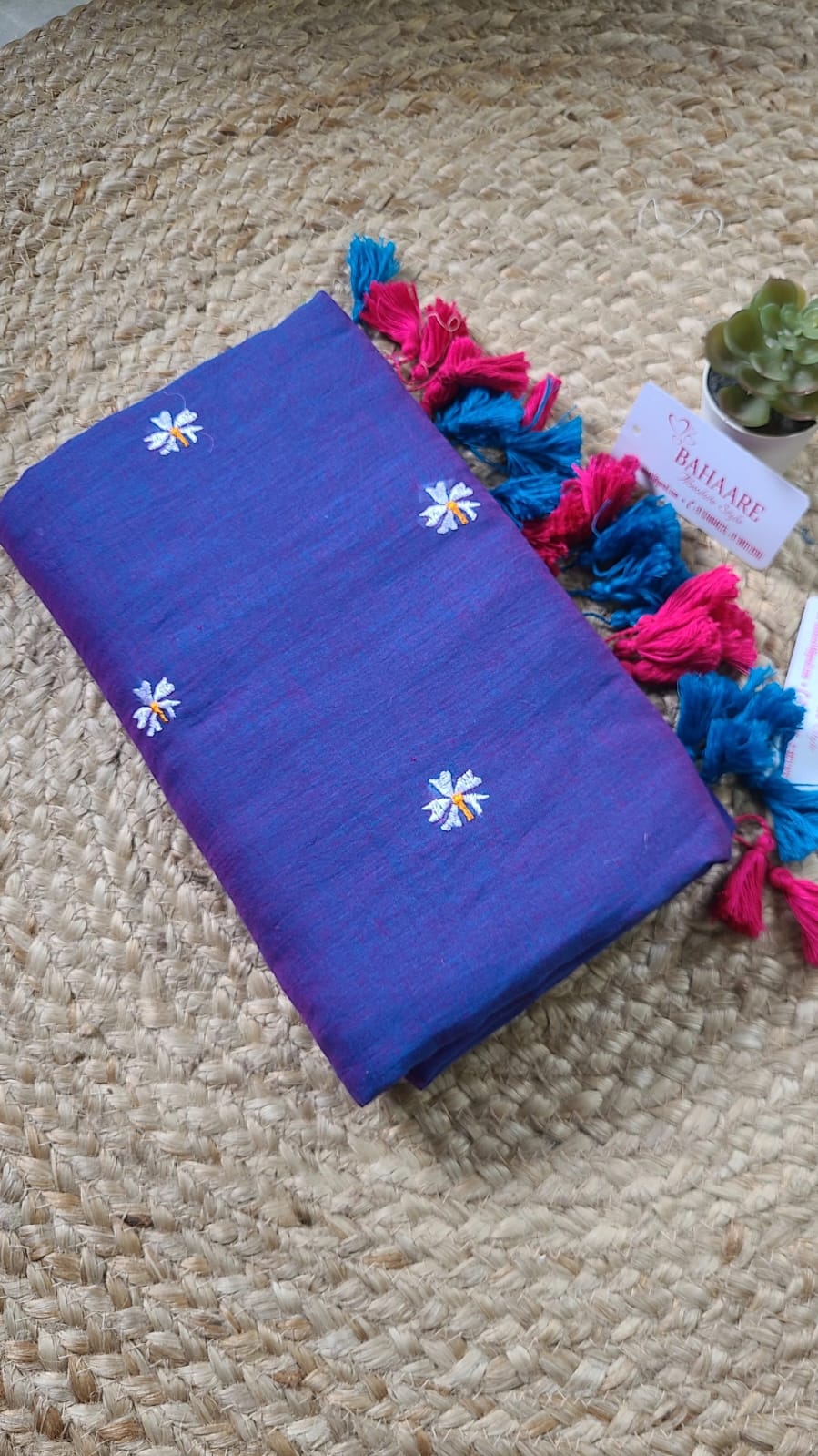 Parijat | Violet Blue Mul Mul Cotton Saree