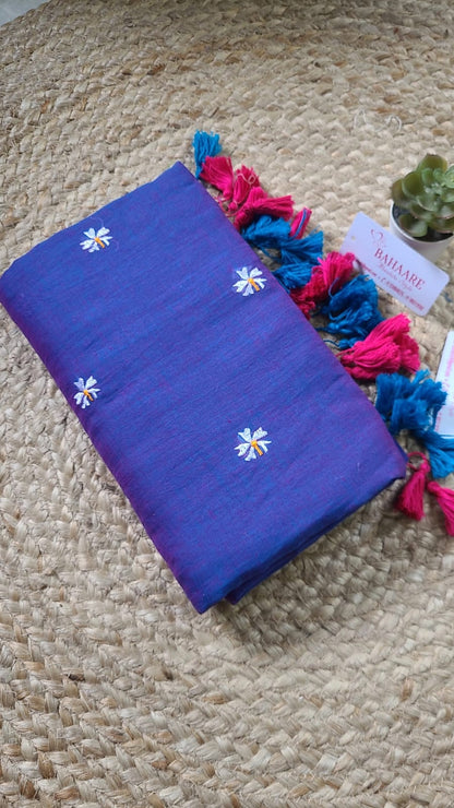 Parijat | Violet Blue Mul Mul Cotton Saree